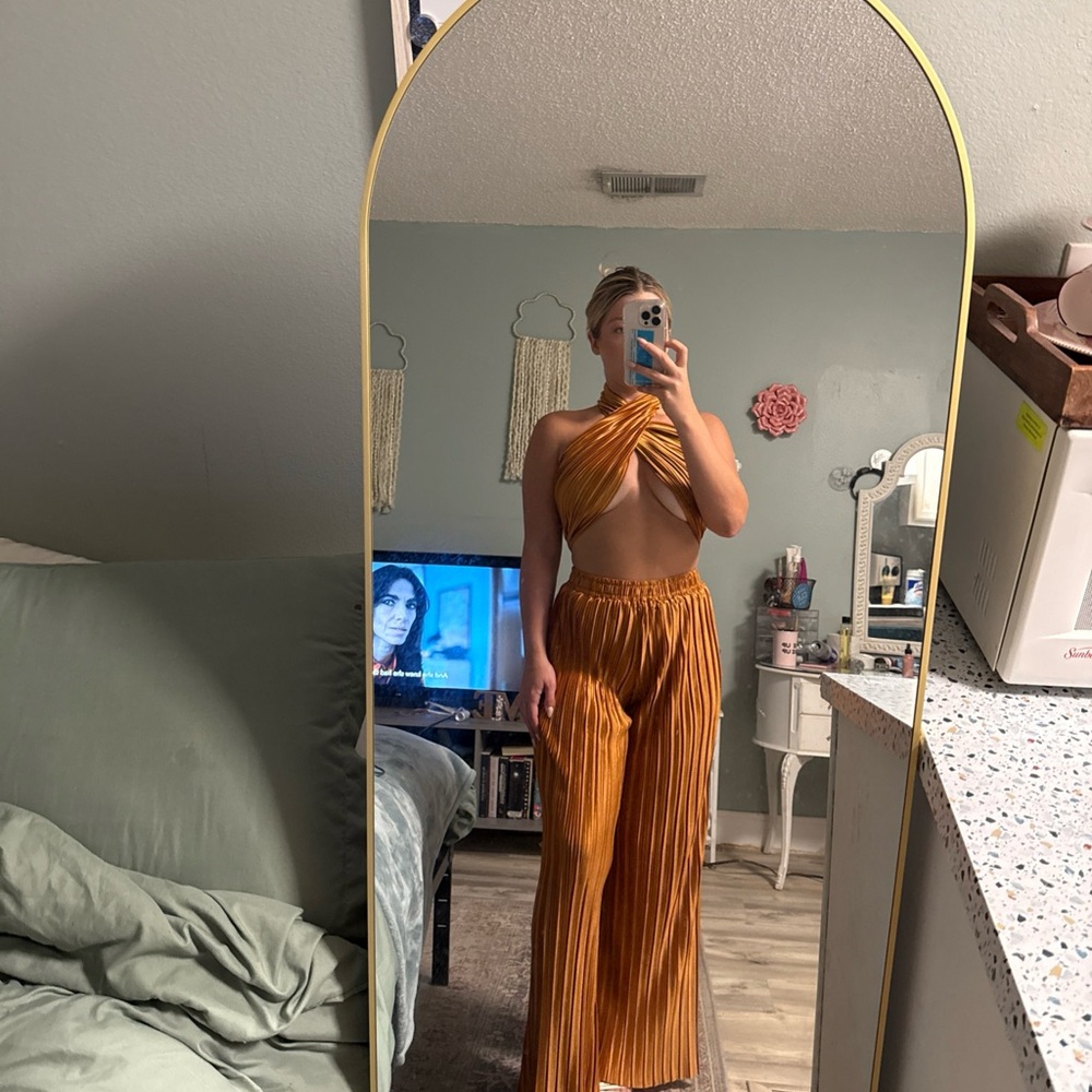 Hello Molly Mustard Pleated Jumpsuit